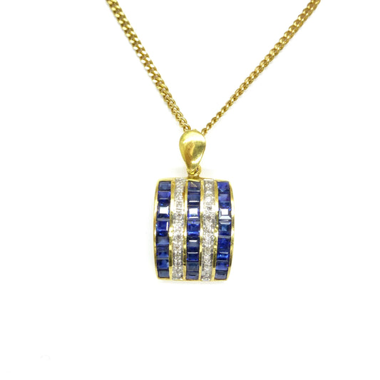 Vintage 18K gold Sapphire and diamond five row pendant