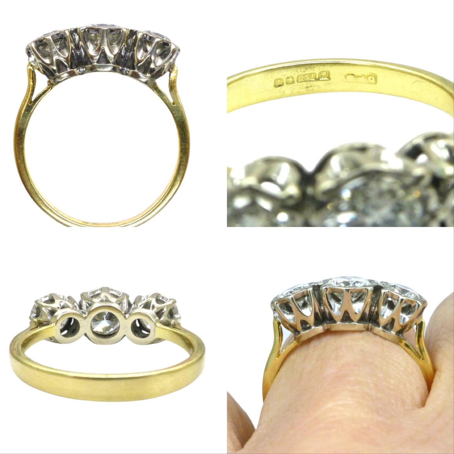 Vintage 18ct natural diamond three stone trilogy ring 1.25ct.