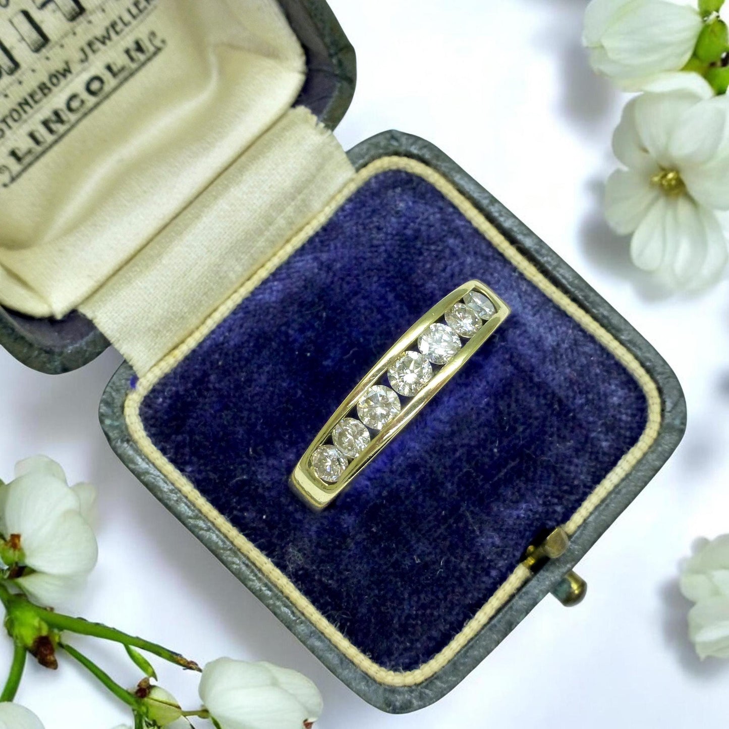 Vintage 9ct gold natural Diamond five stone half eternity - wedding band 0.75ct