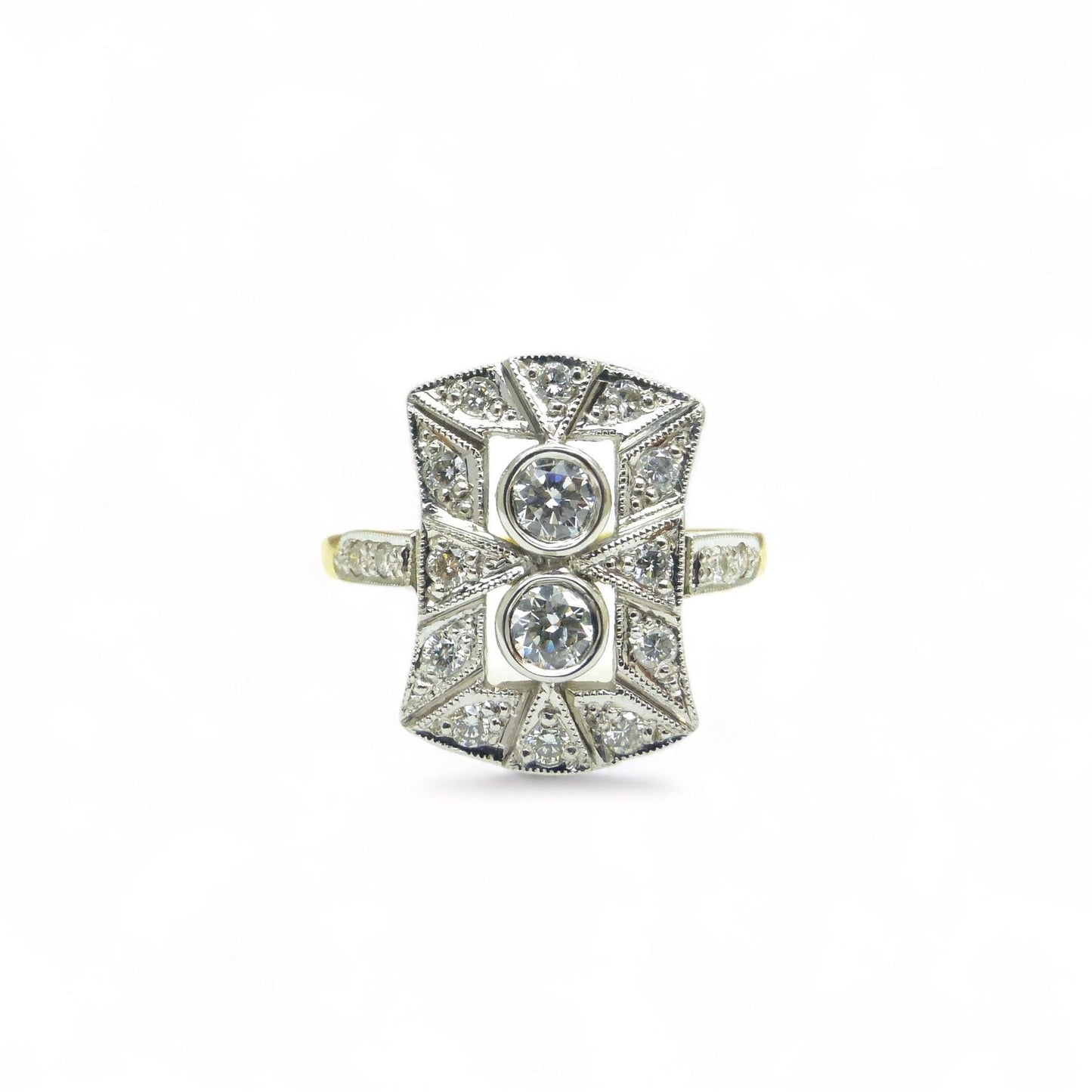 Vintage 18ct Art Deco style Diamond cluster panel ring