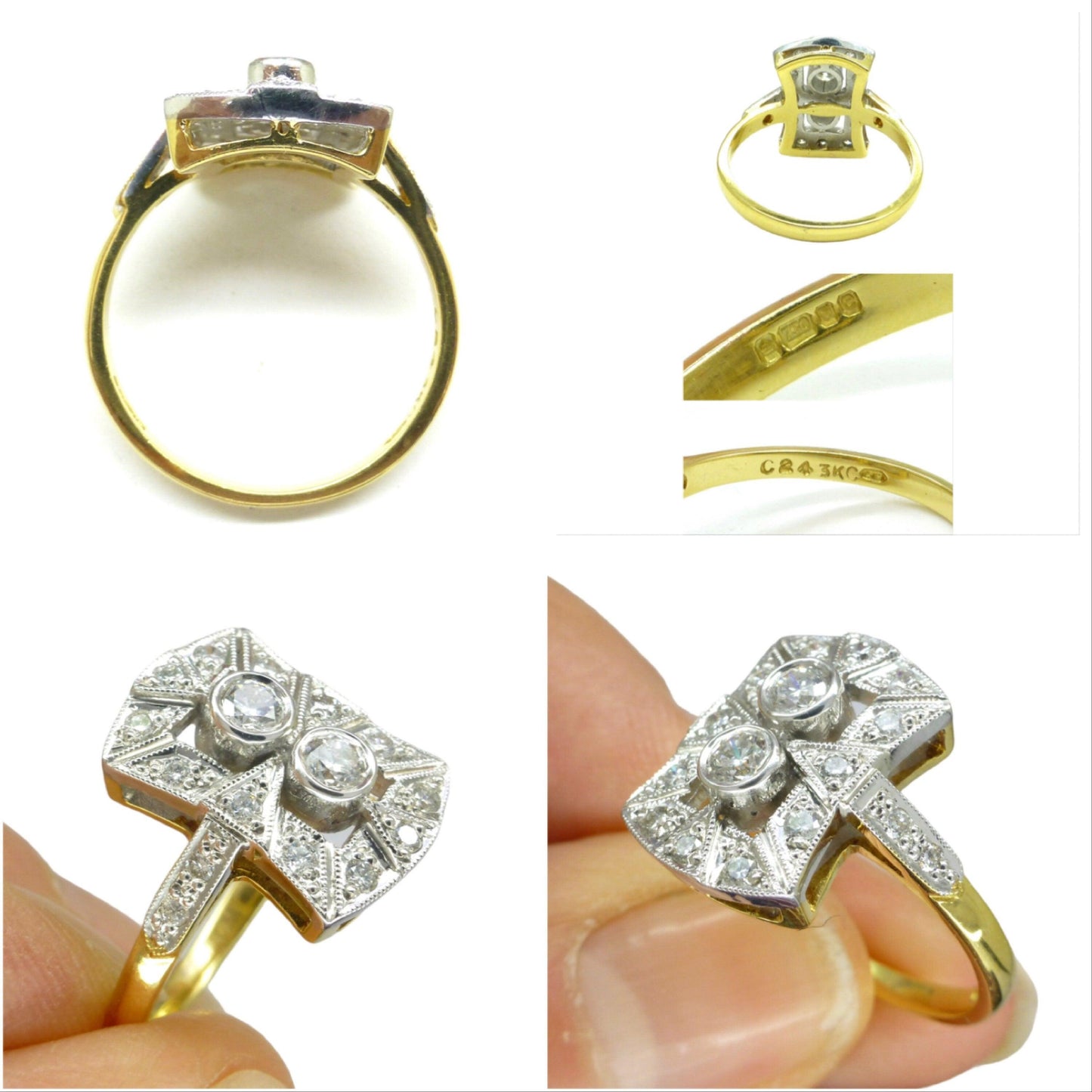 Vintage 18ct Art Deco style Diamond cluster panel ring