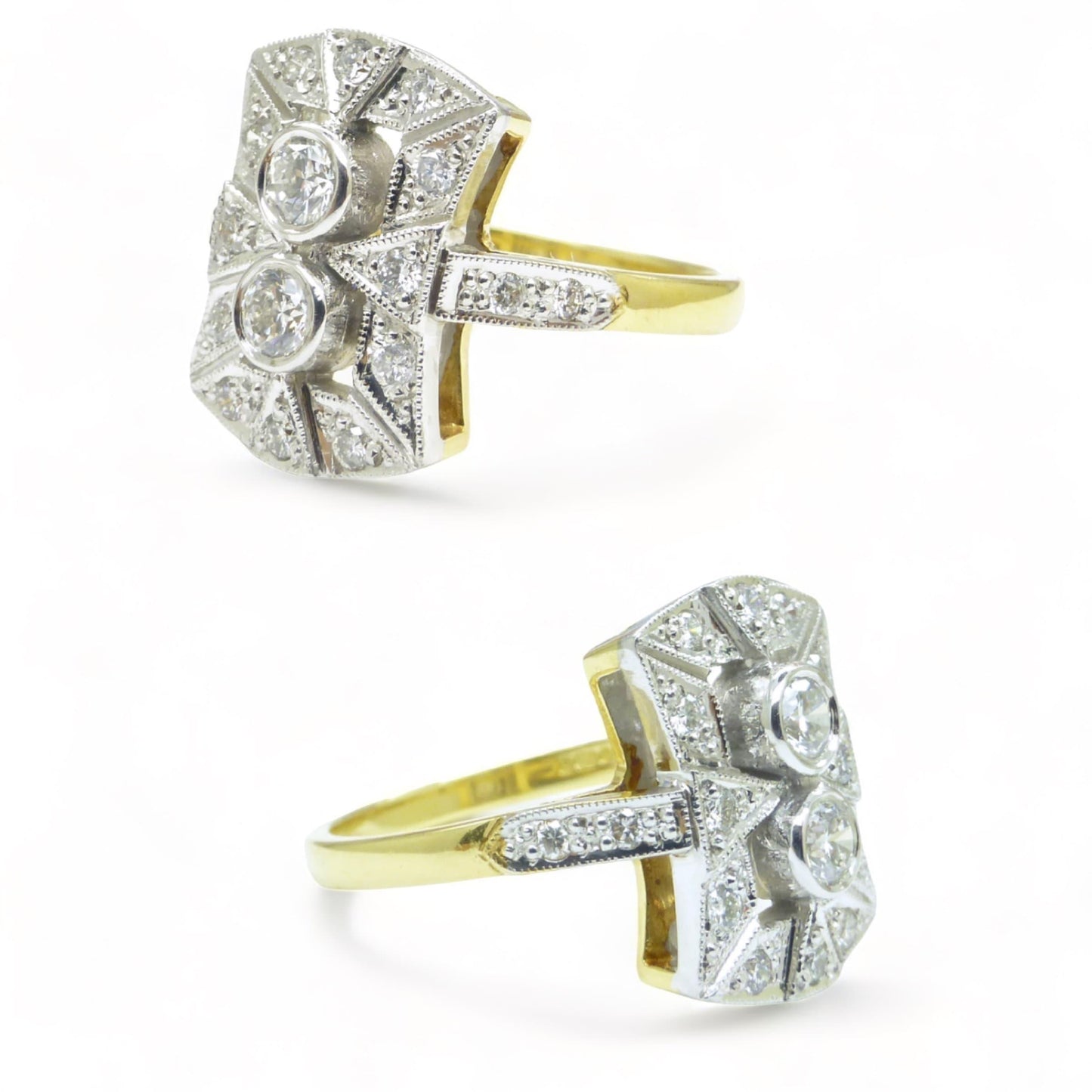 Vintage 18ct Art Deco style Diamond cluster panel ring