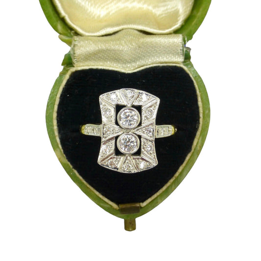 Vintage 18ct Art Deco style Diamond cluster panel ring