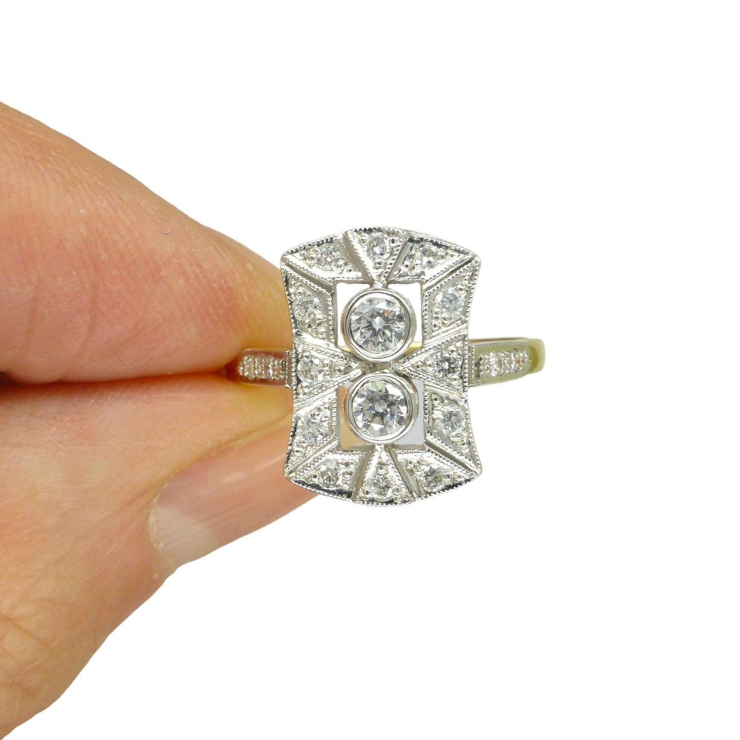 Vintage 18ct Art Deco style Diamond cluster panel ring