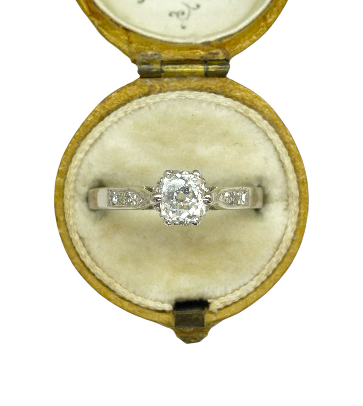 Vintage 18ct white gold old cushion cut diamond solitaire ring