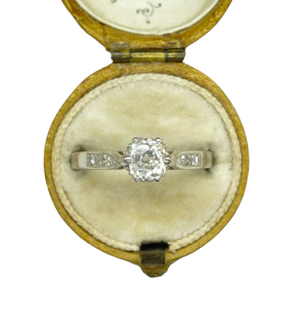 Vintage 18ct white gold old cushion cut diamond solitaire ring