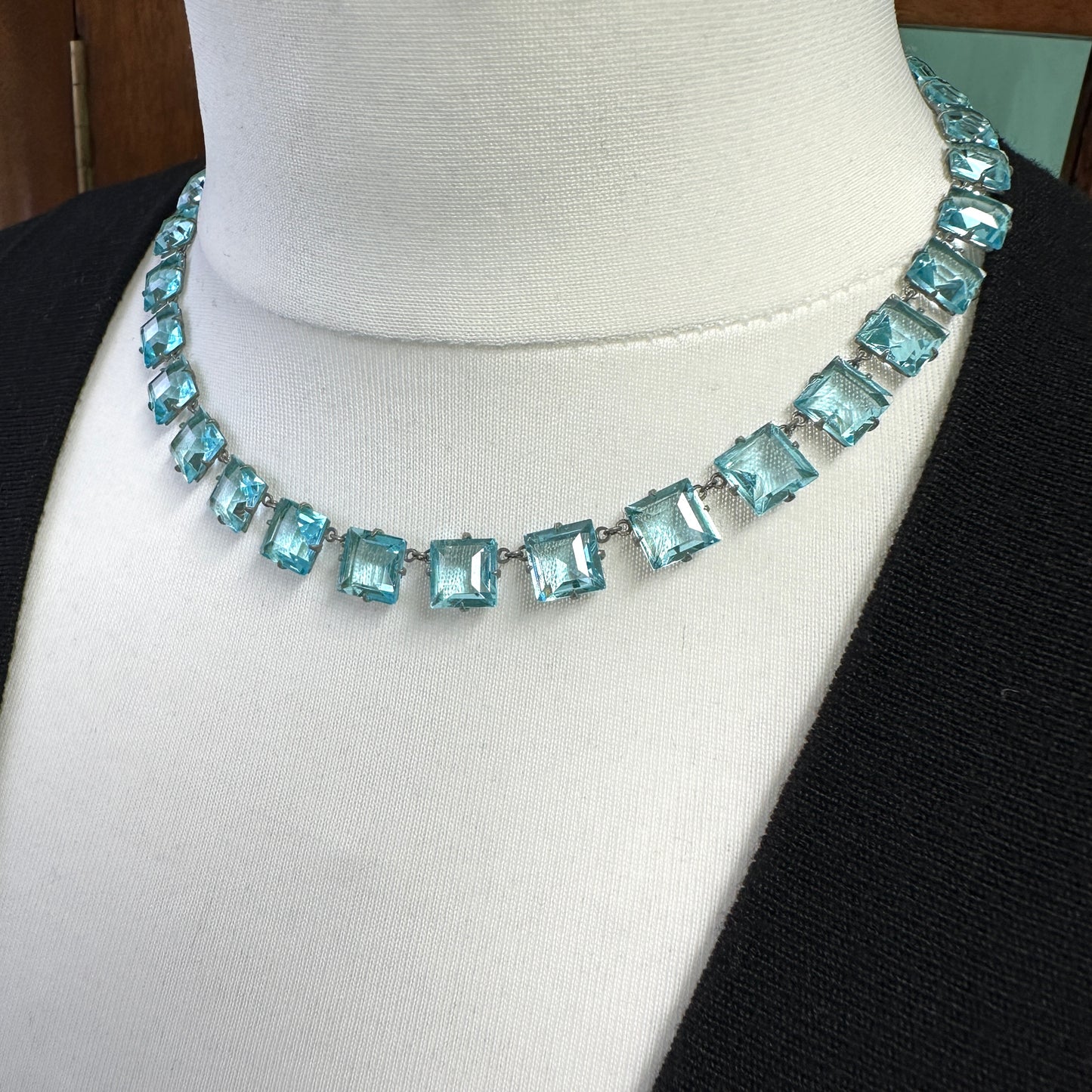 Antique Art Deco crystal glass paste open back rivière necklace c1920's