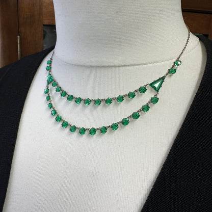 Art Deco green glass two row rivière necklace c1920's