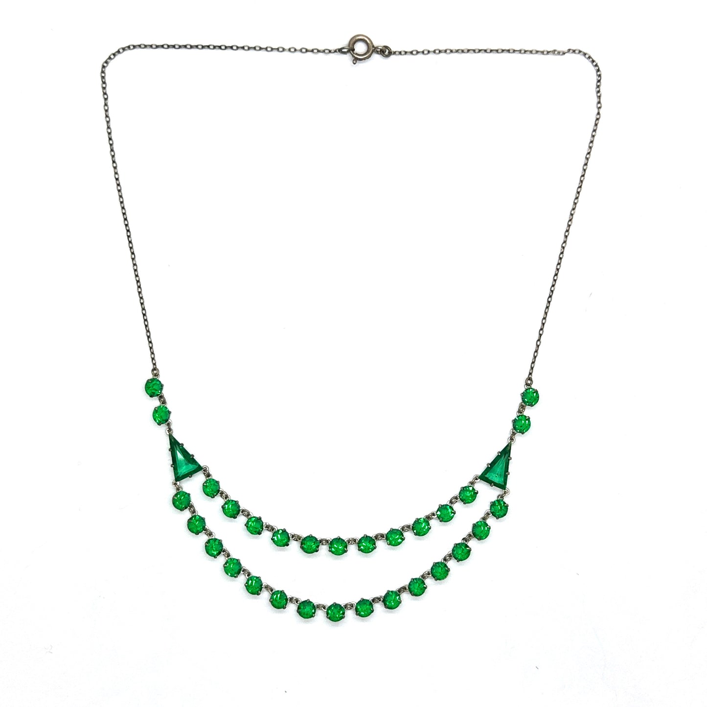 Art Deco green glass two row rivière necklace c1920's
