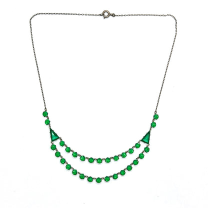 Art Deco green glass two row rivière necklace c1920's