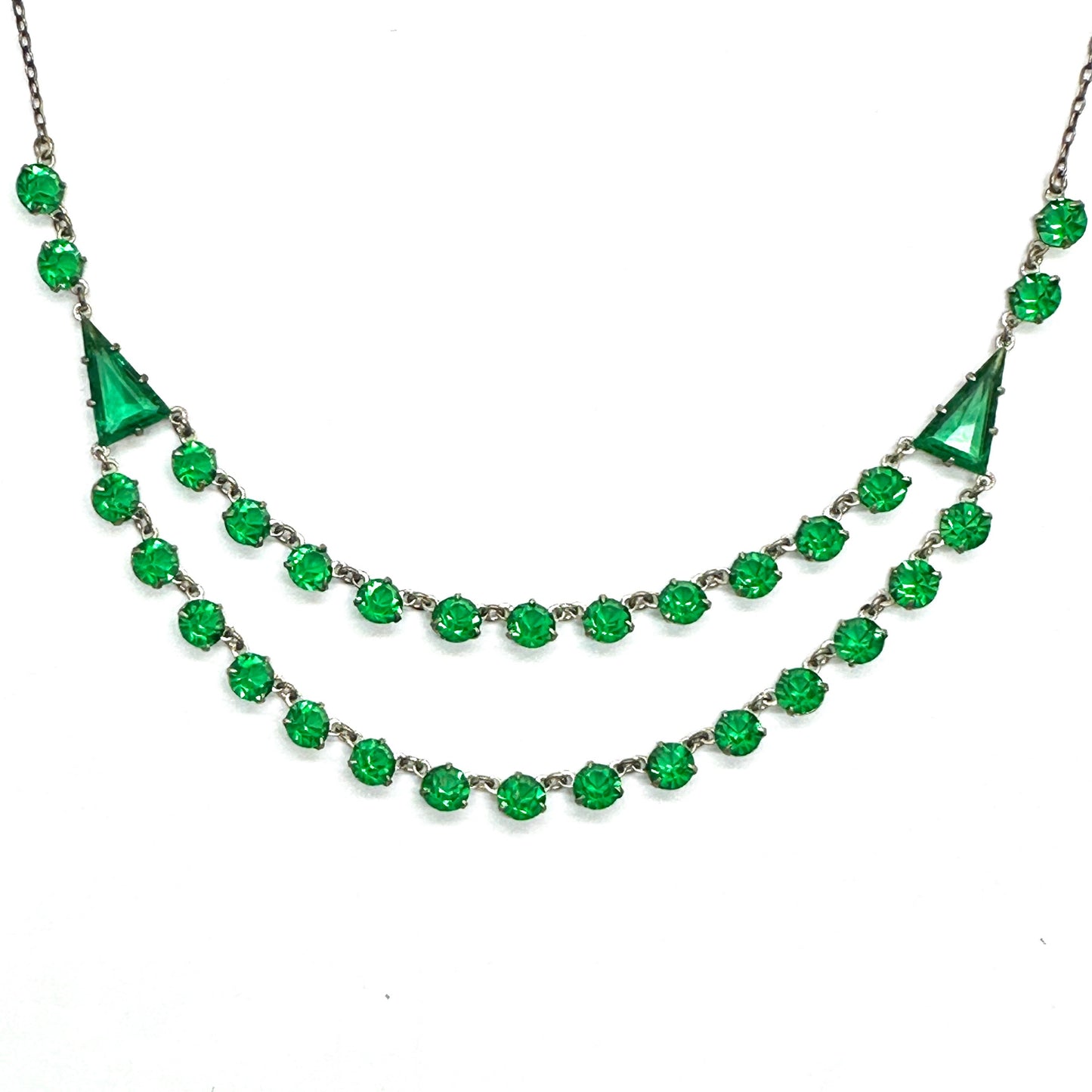 Art Deco green glass two row rivière necklace c1920's