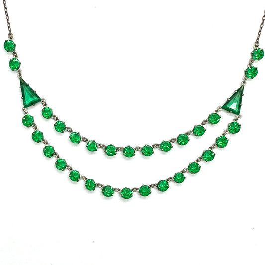 Art Deco green glass two row rivière necklace c1920's