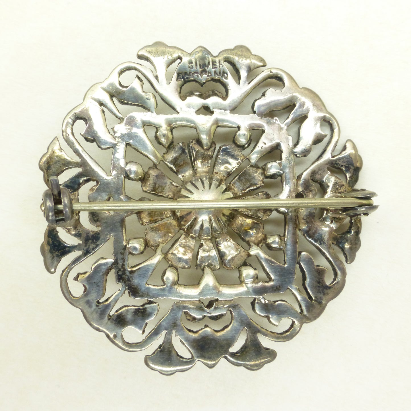 Vintage silver macasite & faux pearl brooch c1930's