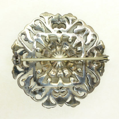 Vintage silver macasite & faux pearl brooch c1930's
