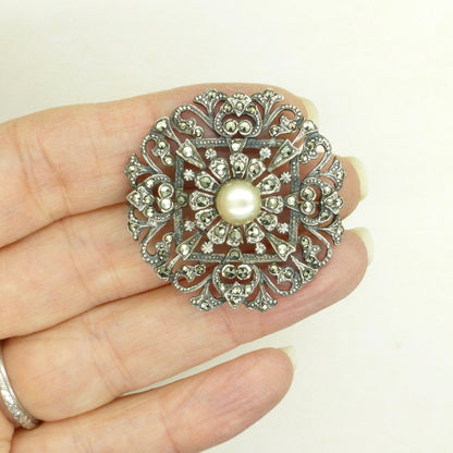 Vintage silver macasite & faux pearl brooch c1930's