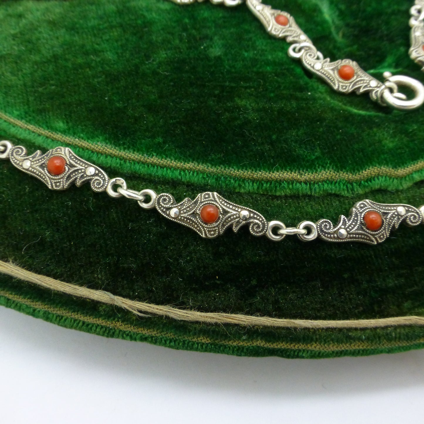 Antique Art Deco silver marcasite and coral necklace c1920's