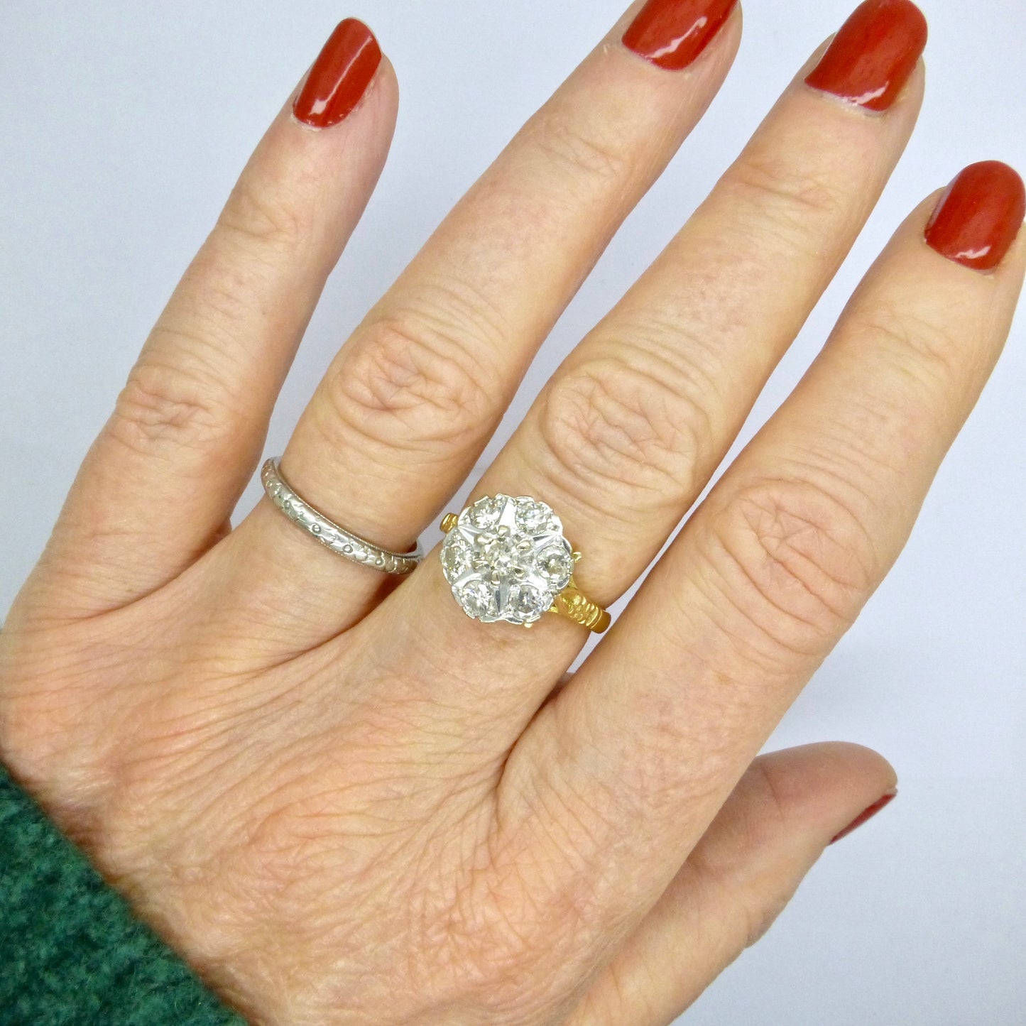 Vintage 18ct Natural Diamond halo cluster ring 0.88ct