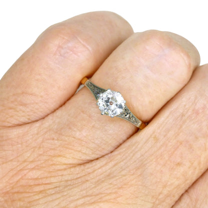 Antique 18ct Platinum old transitional cut diamond solitaire engagement ring 0.66ct 1920's