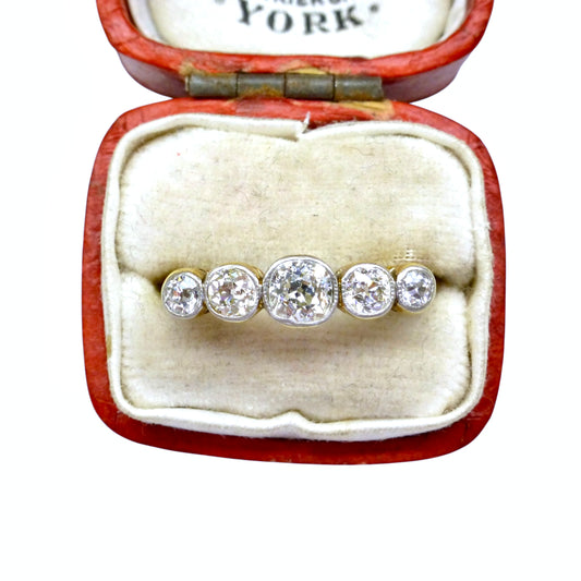 Antique Bezel set old cut natural diamond five stone ring 1.00ct - 18ct Platinum