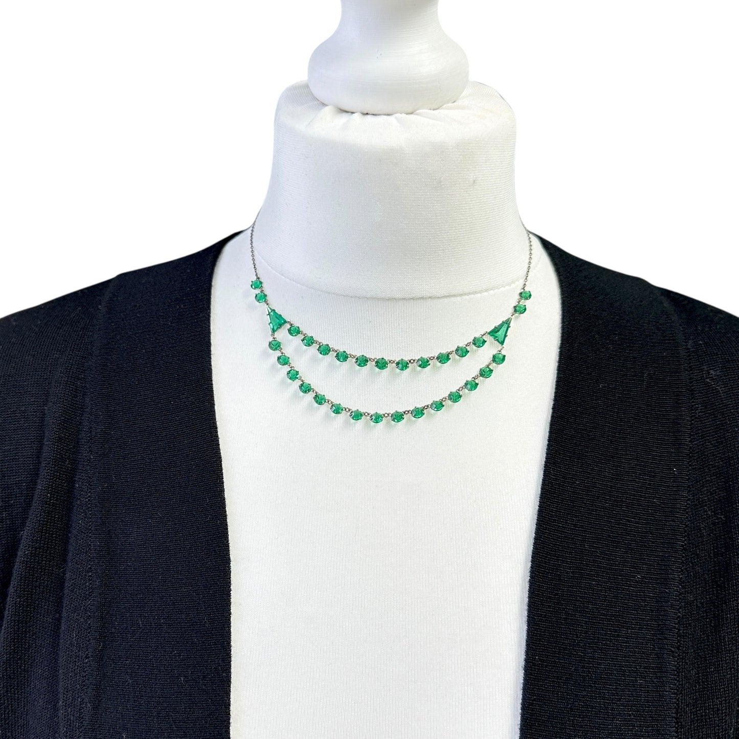Art Deco green glass two row rivière necklace c1920's