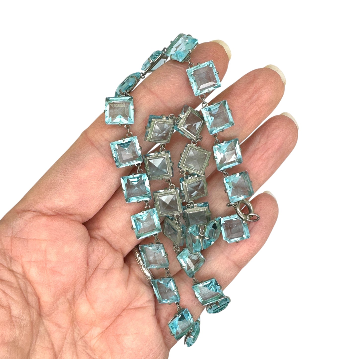 Antique Art Deco crystal glass paste open back rivière necklace c1920's