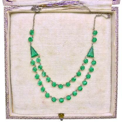 Art Deco green glass two row rivière necklace c1920's
