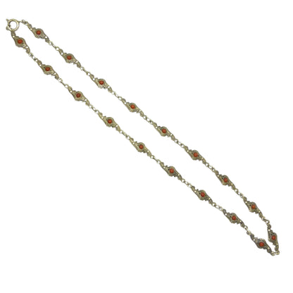 Antique Art Deco silver marcasite and coral necklace c1920's