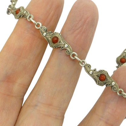 Antique Art Deco silver marcasite and coral necklace c1920's