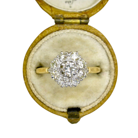Vintage 18ct natural diamond daisy cluster halo ring c1930's