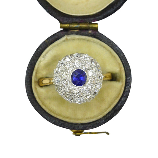 Antique Art Deco 18ct platinum sapphire & diamond target cluster ring c1920's