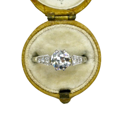 Antique 18ct white gold platinum old European cut diamond solitaire ring 0.64ct + Valuation.