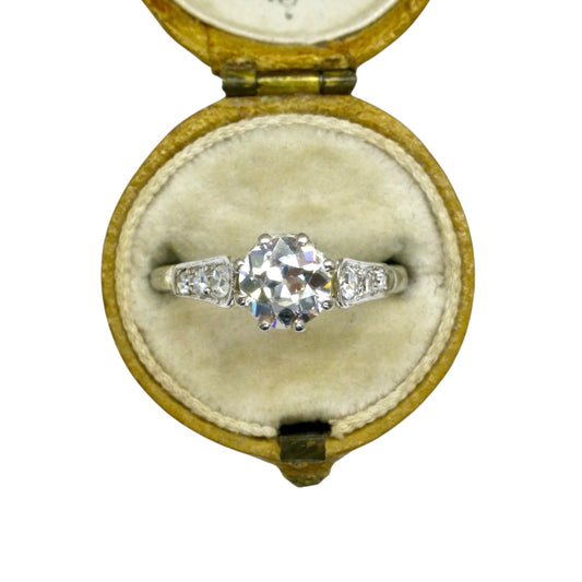 Antique 18ct white gold platinum old European cut diamond solitaire ring 0.64ct + Valuation.