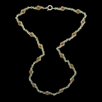 Antique Art Deco silver marcasite and coral necklace c1920's