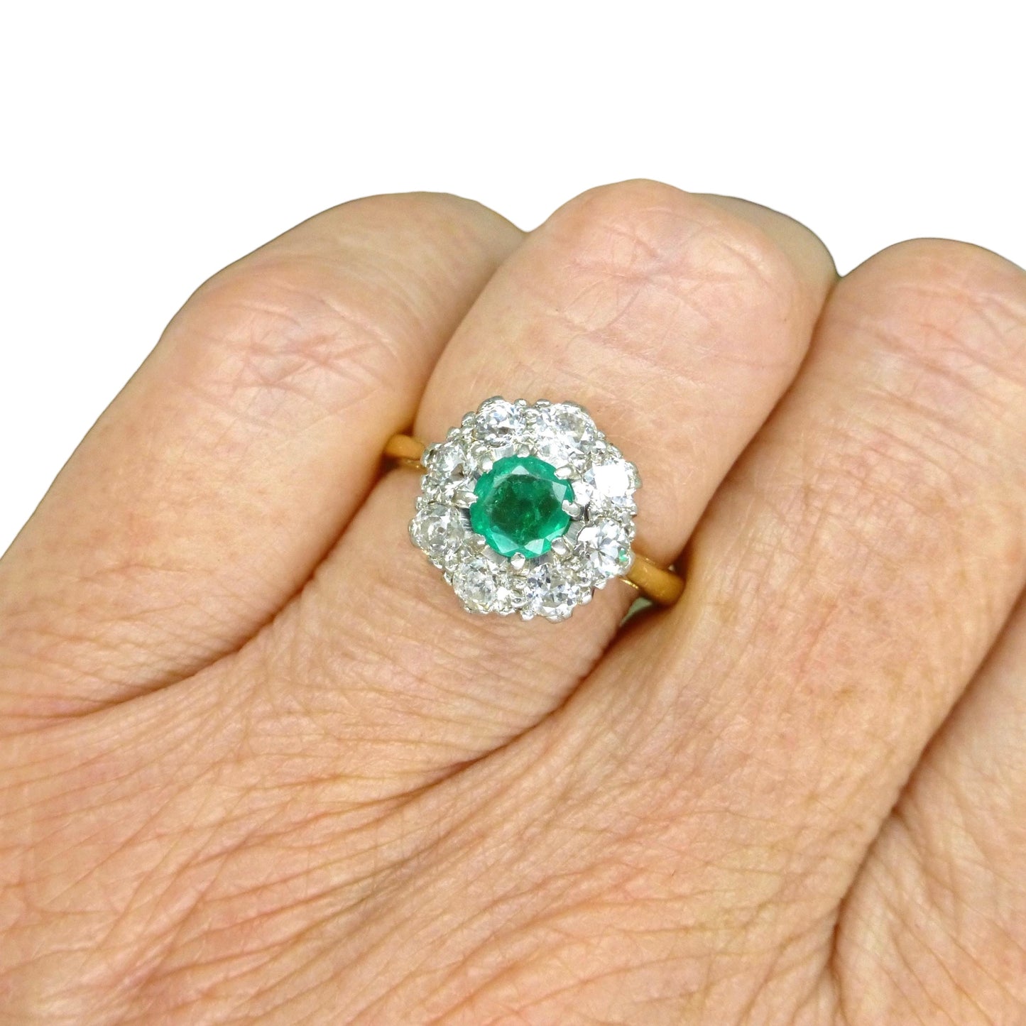Antique 18ct Platinum Emerald & Diamond daisy cluster ring ~ Independent Valuation