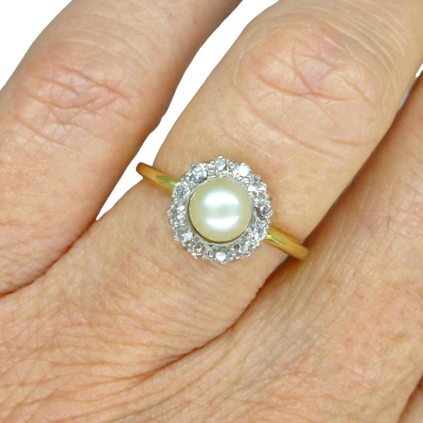 Antique 18ct Platinum Edwardian Pearl Diamond Daisy Cluster Ring c1910's