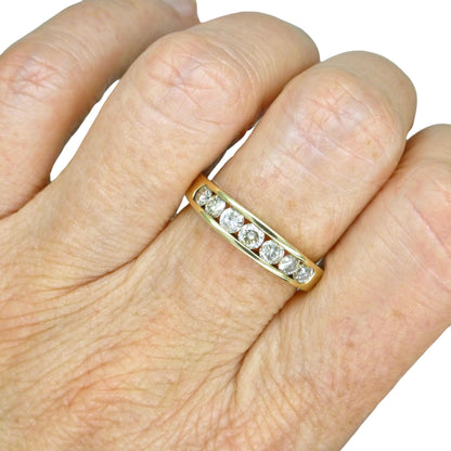 Vintage 9ct gold natural Diamond seven stone half eternity - wedding band 0.75ct
