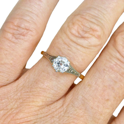 Antique 18ct Platinum old transitional cut diamond solitaire engagement ring 0.66ct 1920's