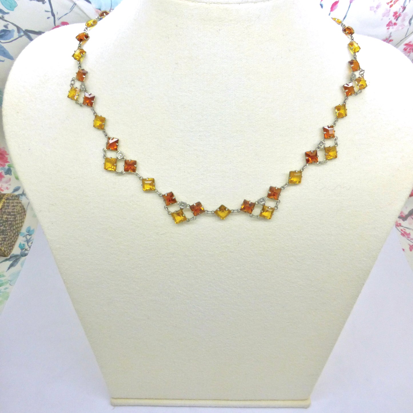 Art Deco amber glass open back rivière necklace c1920's