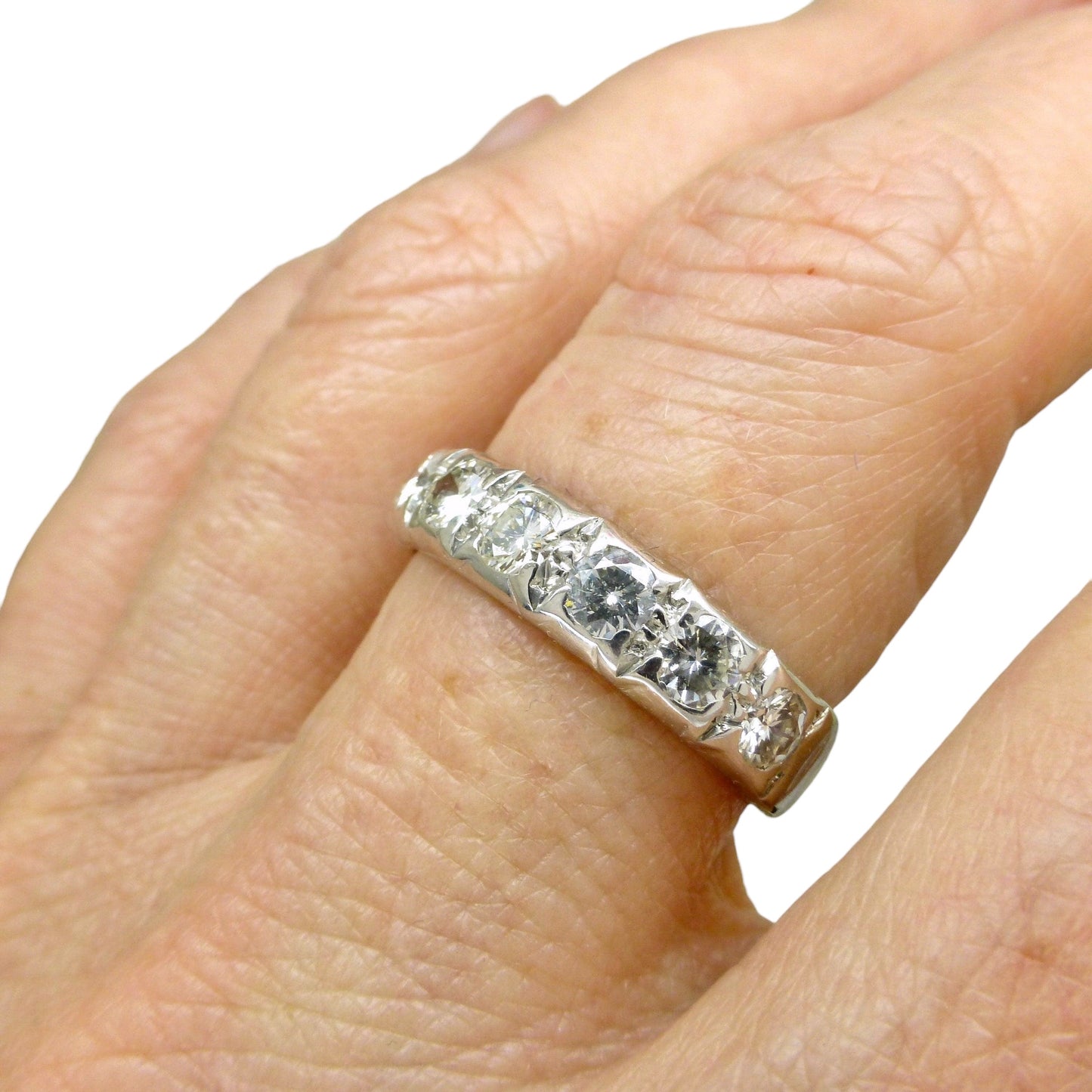 Vintage 18ct white gold diamond half eternity wedding ring 1.00ct