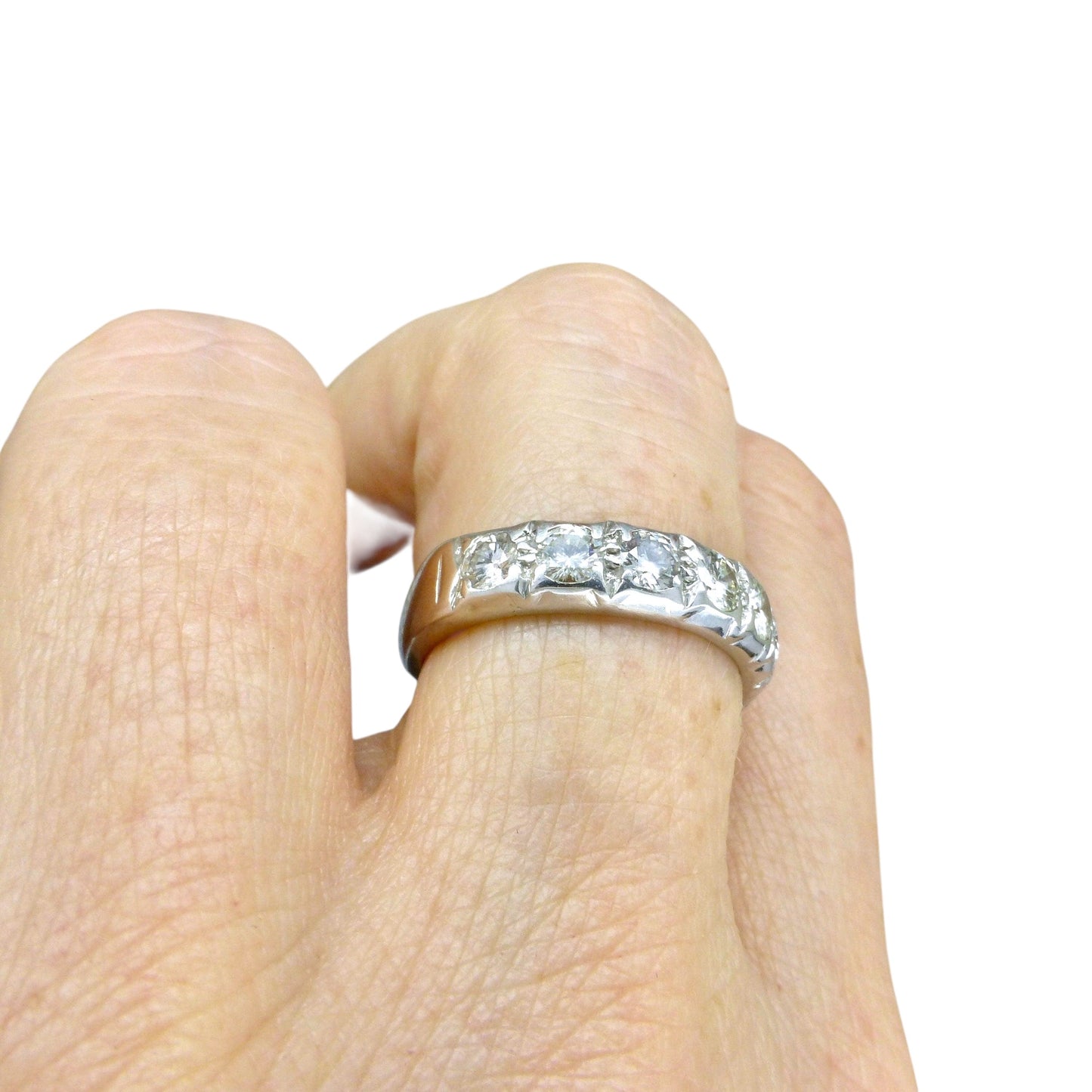 Vintage 18ct white gold diamond half eternity wedding ring 1.00ct