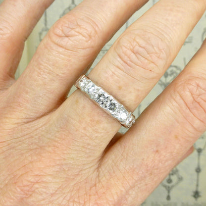 Vintage 18ct white gold diamond half eternity wedding ring 1.00ct