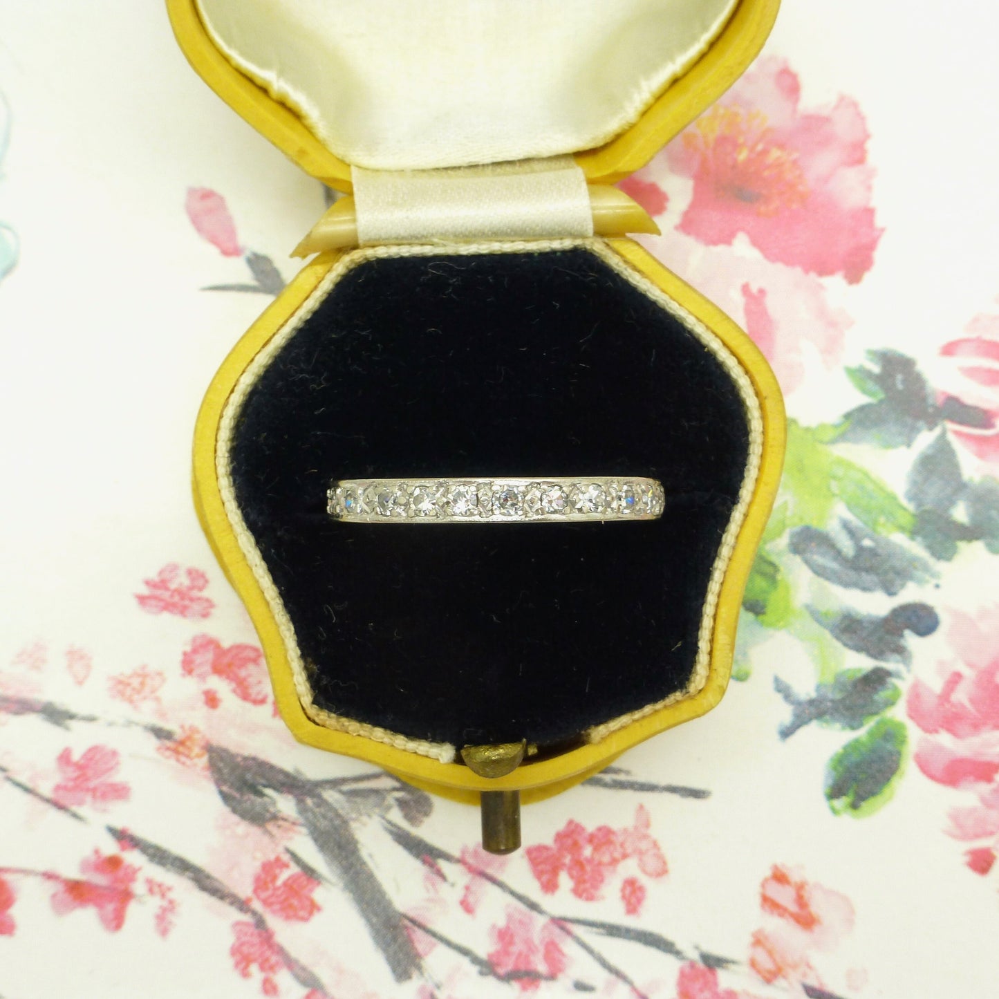 Art Deco 18ct white gold Diamond full eternity wedding band 0.75ct 1920's~Size P / 7.5