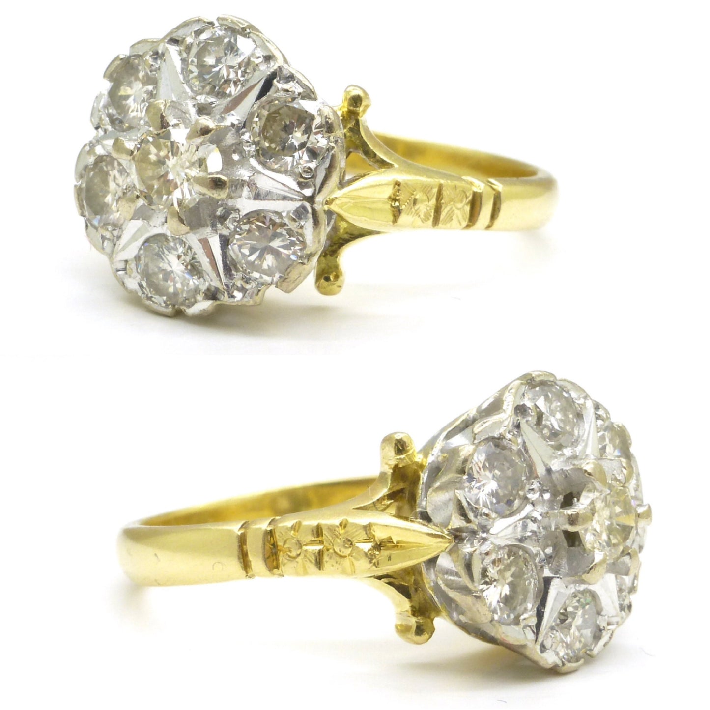 Vintage 18ct Diamond halo cluster ring ~ Unique engagement