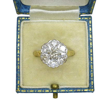 Vintage 18ct Diamond halo cluster ring ~ Unique engagement