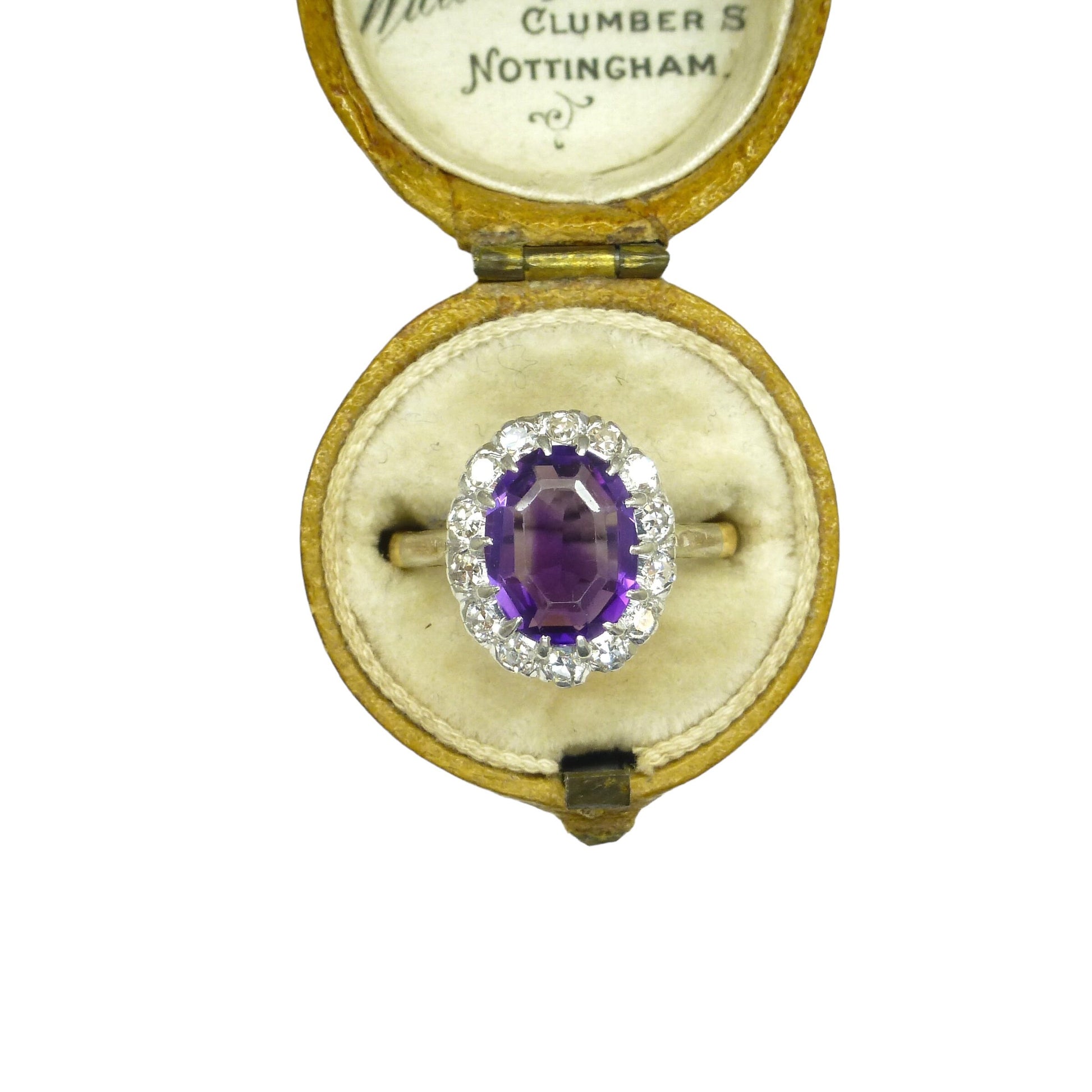 Vintage 18ct & Platinum oval Amethyst diamond cluster halo ring c1930's