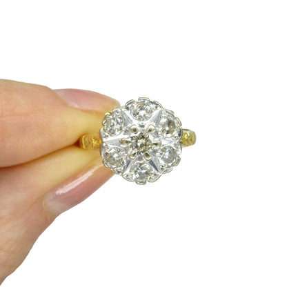 Vintage 18ct Diamond halo cluster ring ~ Unique engagement