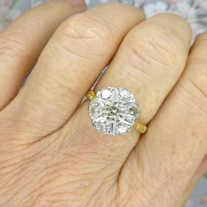 Vintage 18ct Diamond halo cluster ring ~ Unique engagement