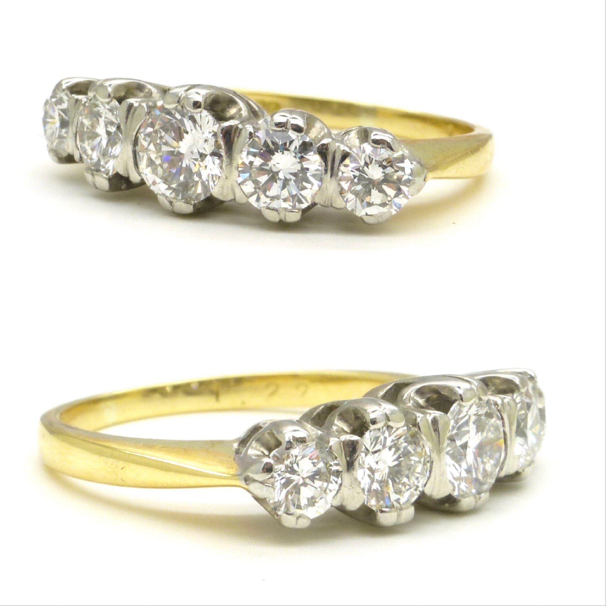 Vintage 18ct natural brilliant cut diamond five stone ring 1.22ct ~ With Valuation