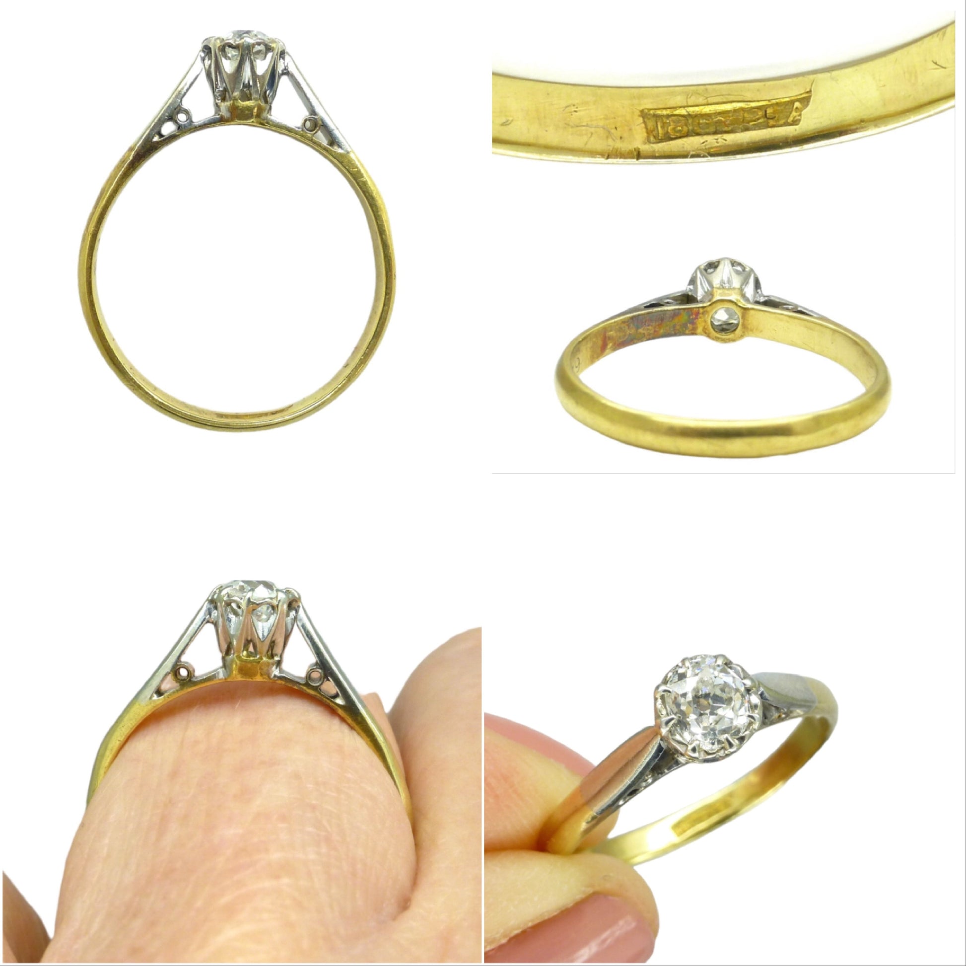 Antique Platinum 18ct old mine cut diamond solitaire engagement ring 0.25ct 1920's