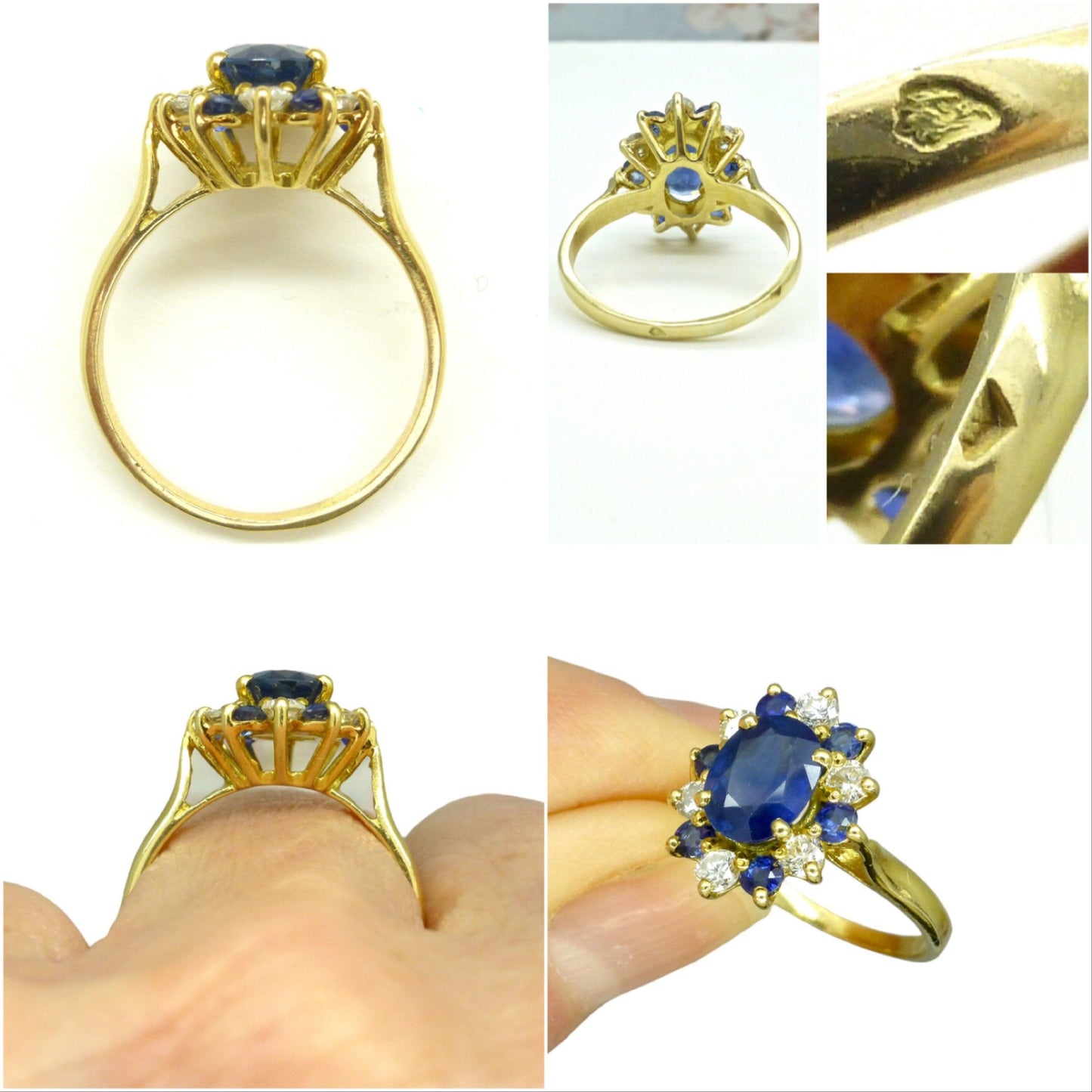 Unique Vintage French 18ct sapphire and diamond oval cluster ring